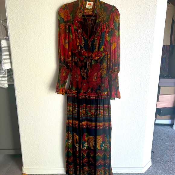 FARM Rio Red and Black Long Sleeve Gown with Bishop Sleeves - Picture 8 of 9